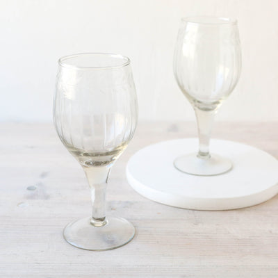 Etched Leaf & Stripe Wine Glass