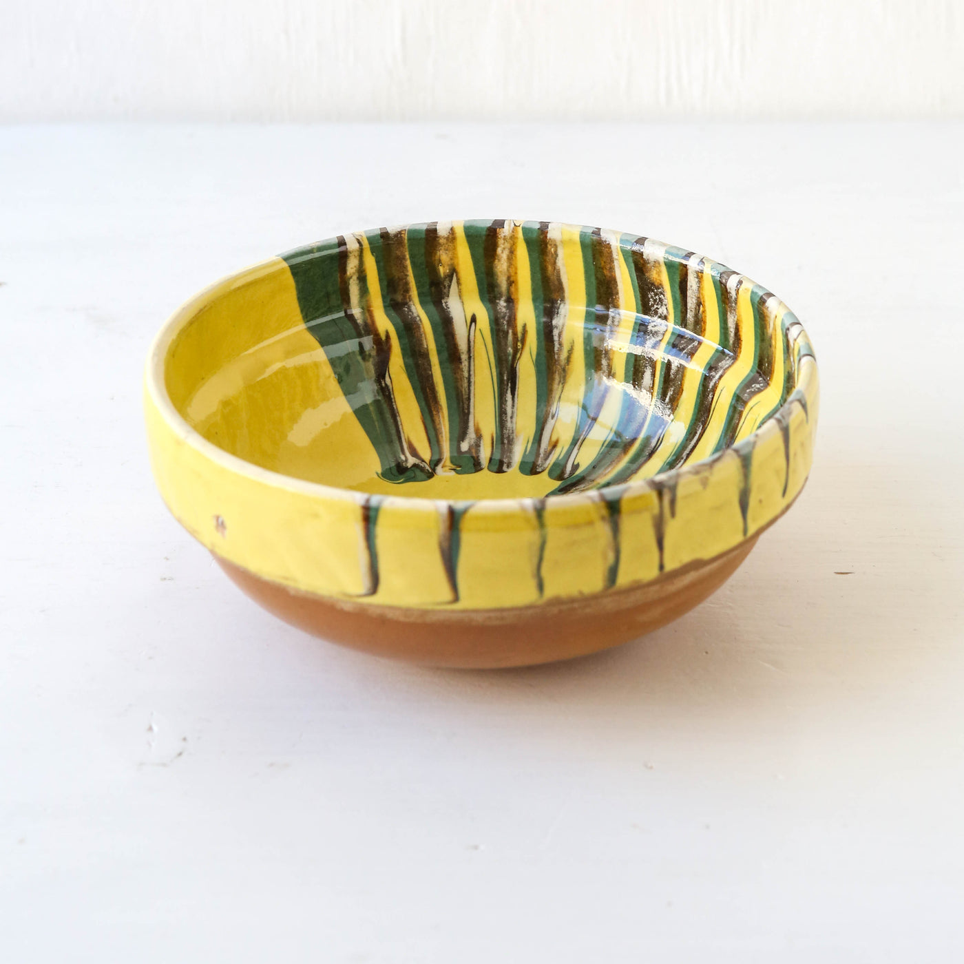 Small Romanian Slipware Folk Bowl - Yellow