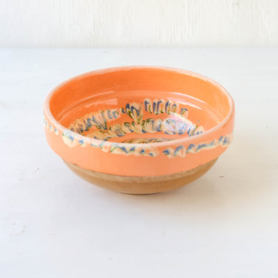 Small Romanian Slipware Folk Bowl - Coral