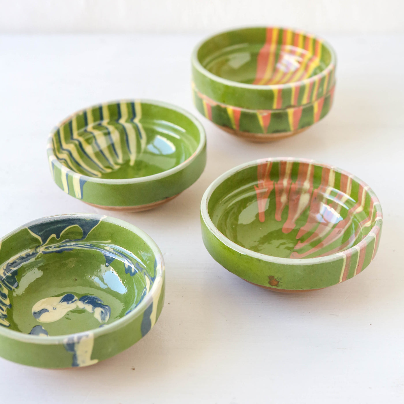 Mini Romanian Slipware Folk Bowl - Green