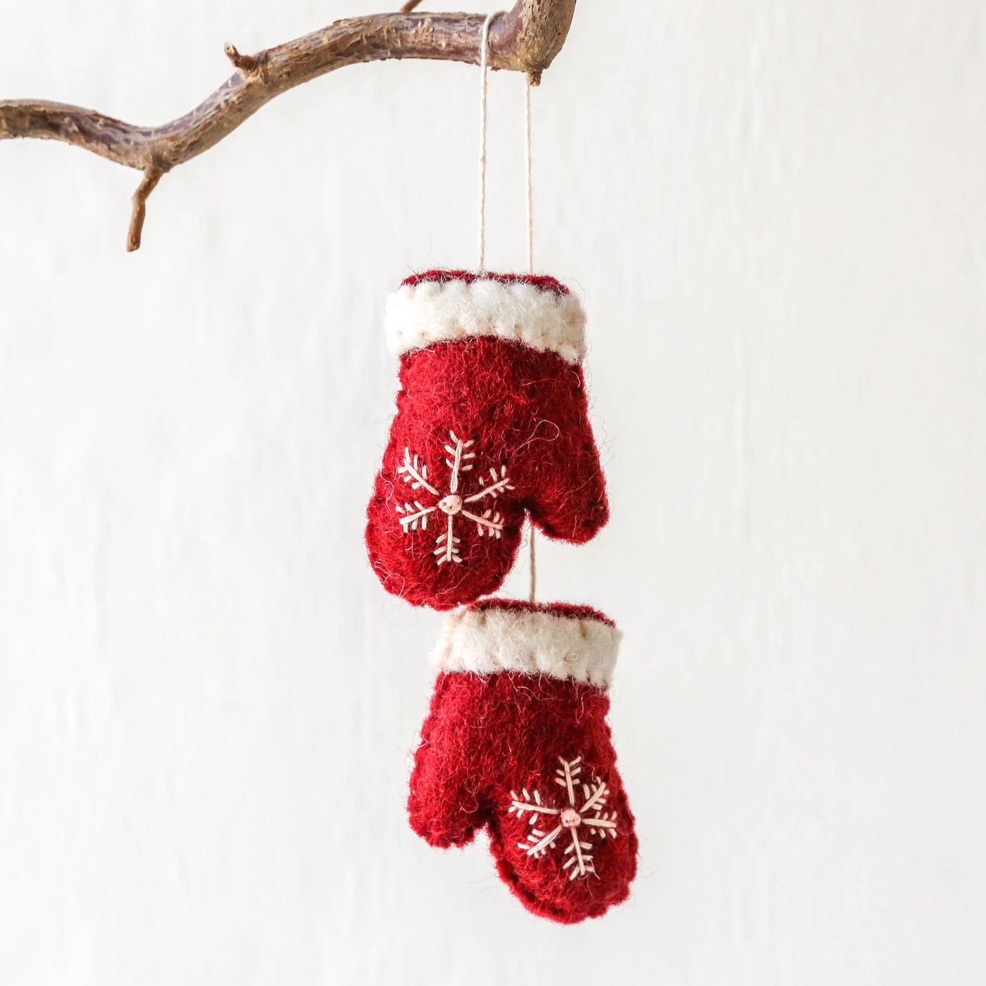 Red Felt Scandi Mittens Hanging Decoration