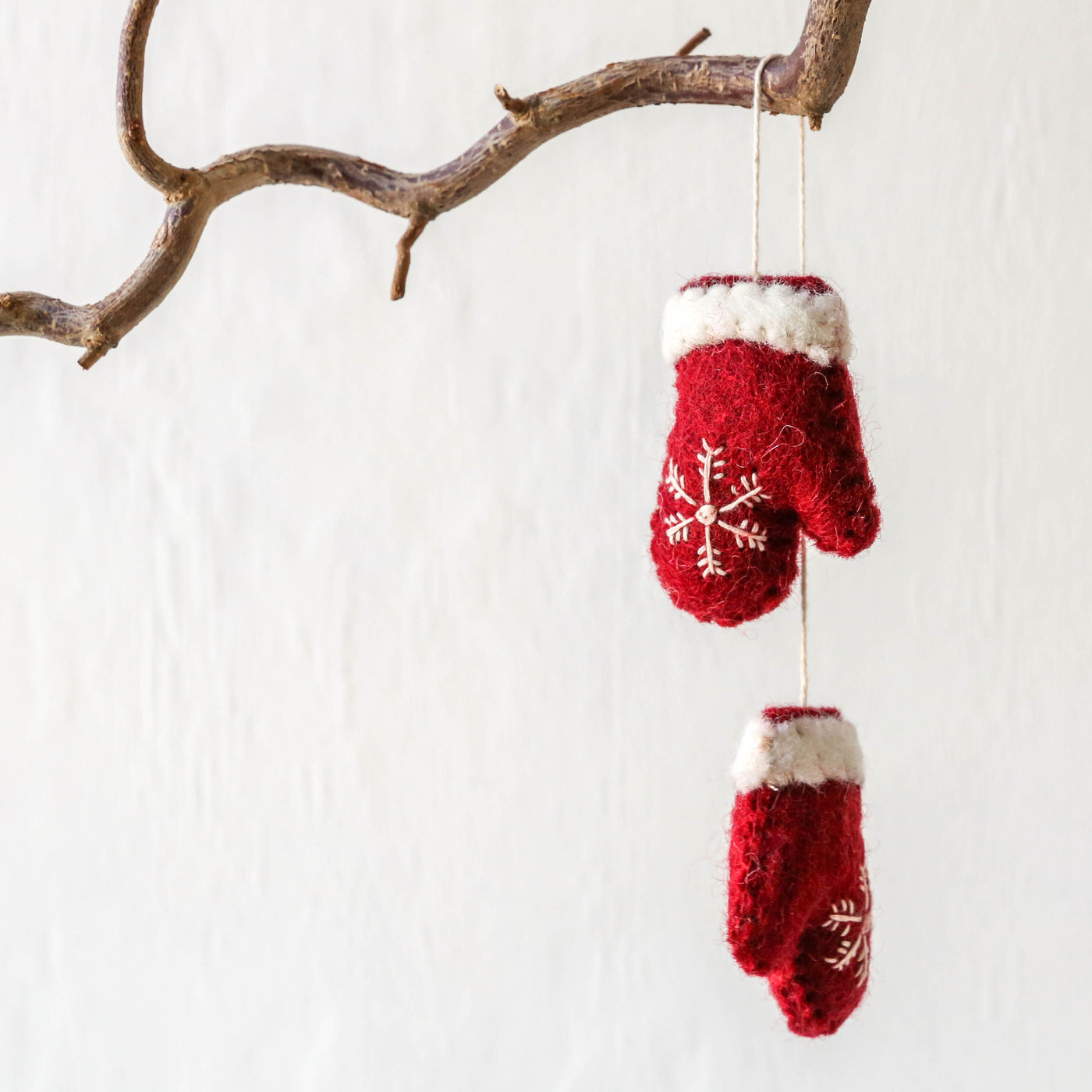 Red Felt Scandi Mittens Hanging Decoration