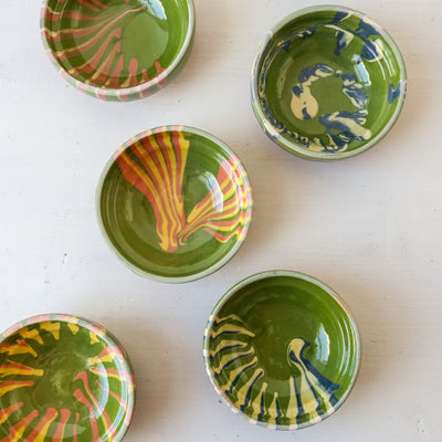 Mini Romanian Slipware Folk Bowl - Green