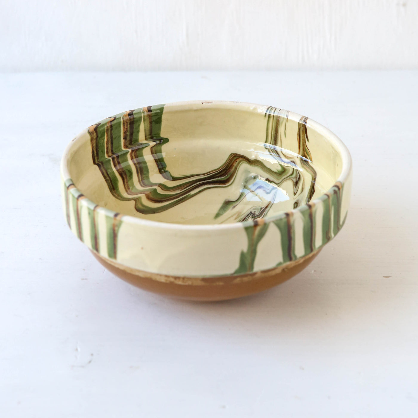 Small Romanian Slipware Folk Bowl - Cream