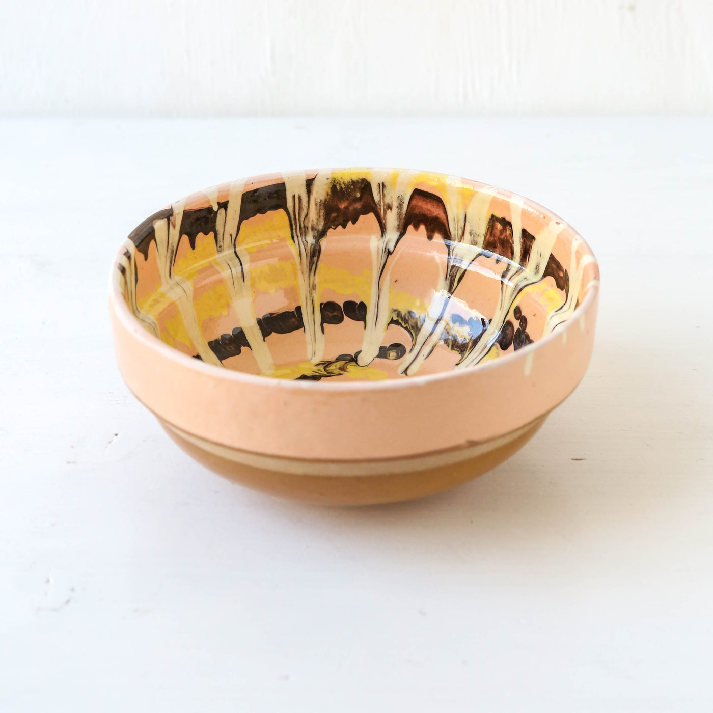 Small Romanian Slipware Folk Bowl - Peach