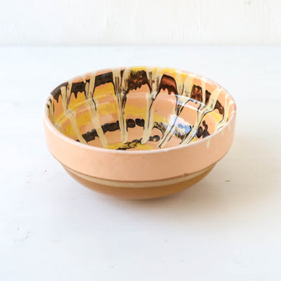 Small Romanian Slipware Folk Bowl - Peach