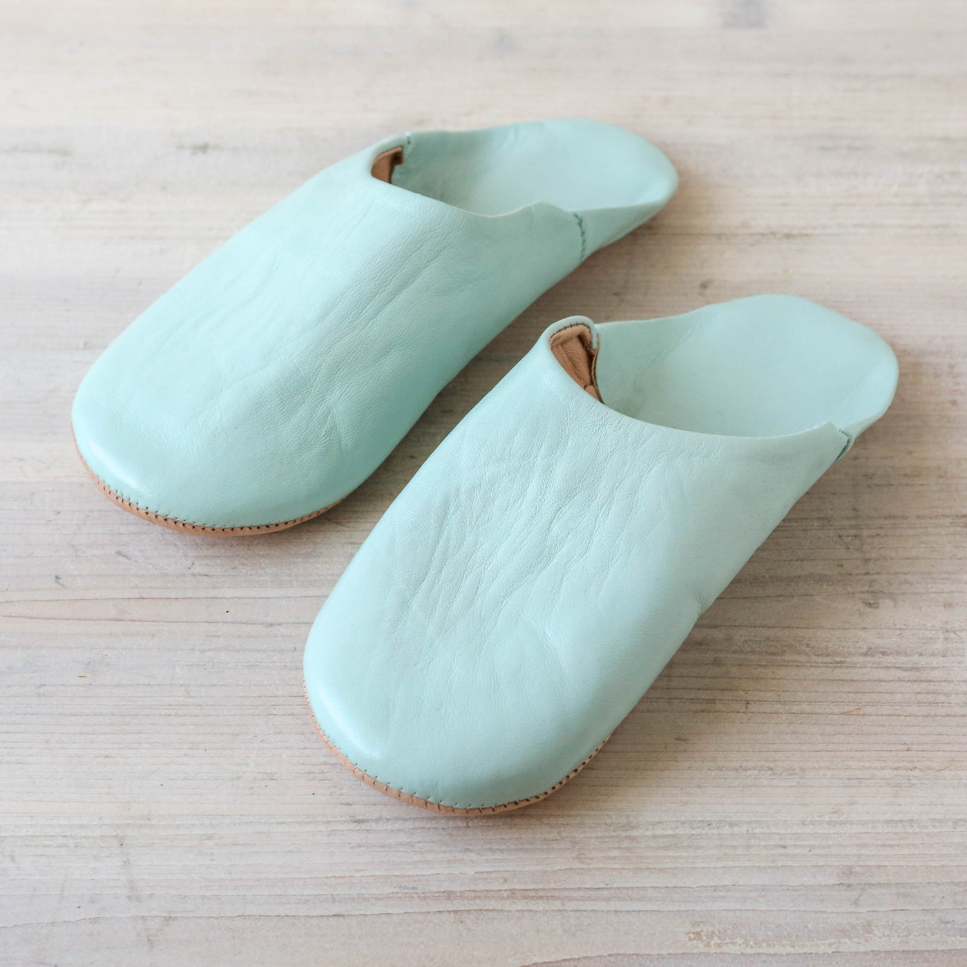 Moroccan Leather Babouche Slippers - Powder Blue