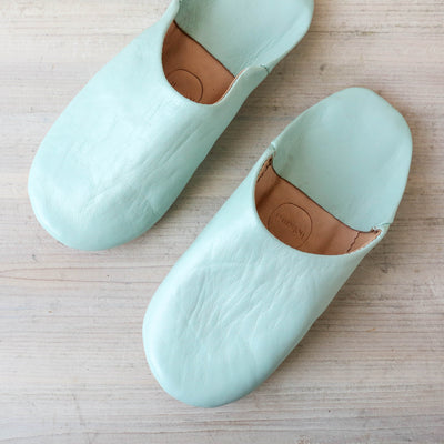 Moroccan Leather Babouche Slippers - Powder Blue