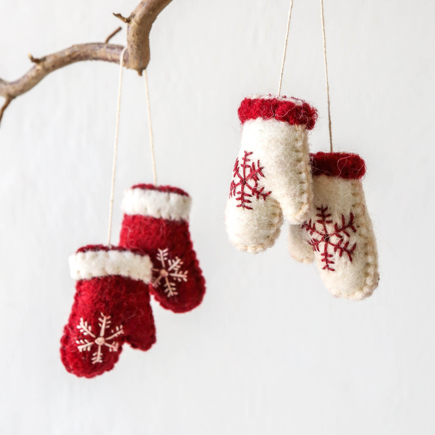 Red Felt Scandi Mittens Hanging Decoration