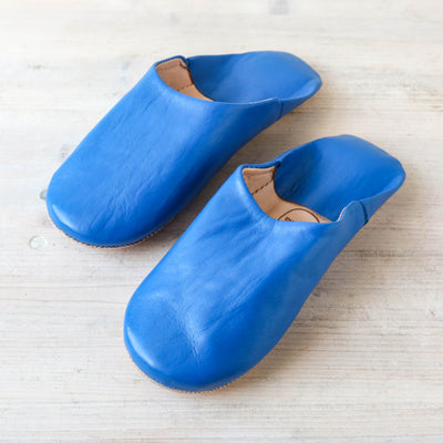 Moroccan Leather Babouche Slippers - Majorelle Blue