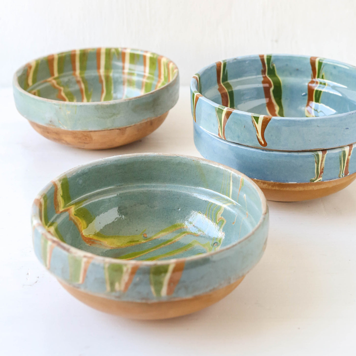 Small Romanian Slipware Folk Bowl - Blue