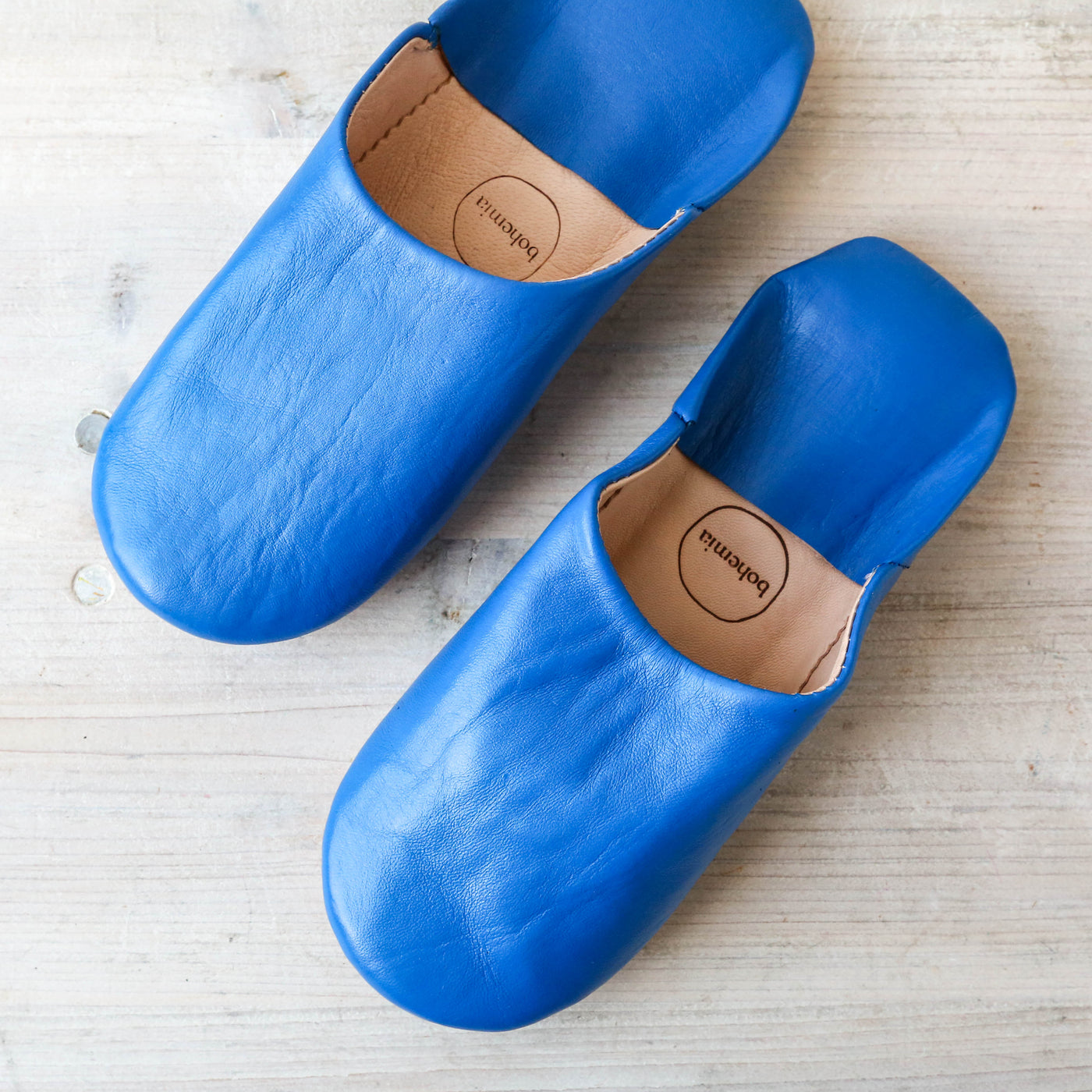 Moroccan Leather Babouche Slippers - Majorelle Blue
