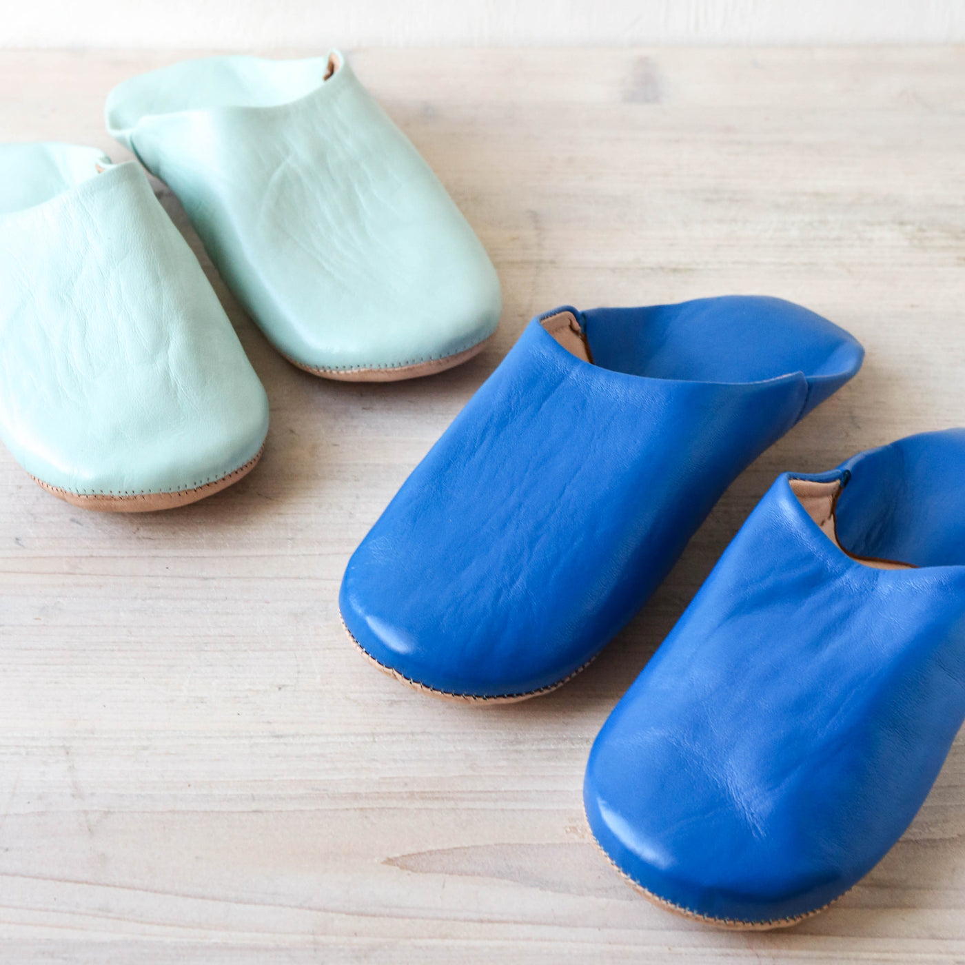 Moroccan Leather Babouche Slippers - Powder Blue