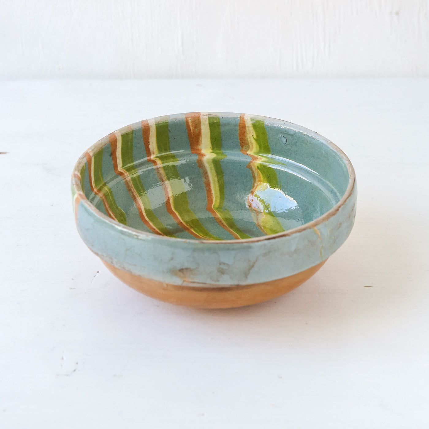 Small Romanian Slipware Folk Bowl - Blue