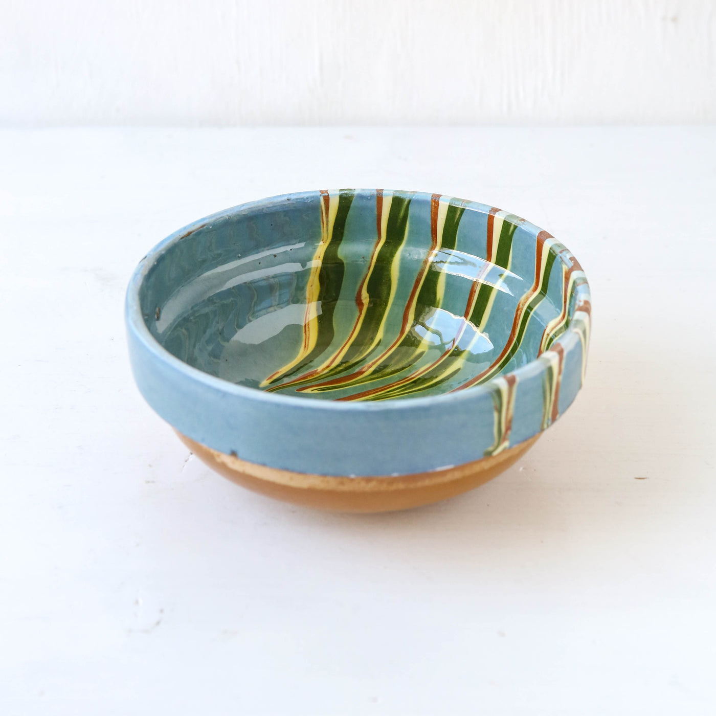 Small Romanian Slipware Folk Bowl - Blue