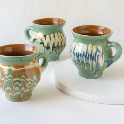 Romanian Slipware Folk Mug - Mint