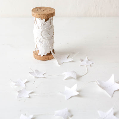 5m Stitched Paper Star Garland on Spool - White