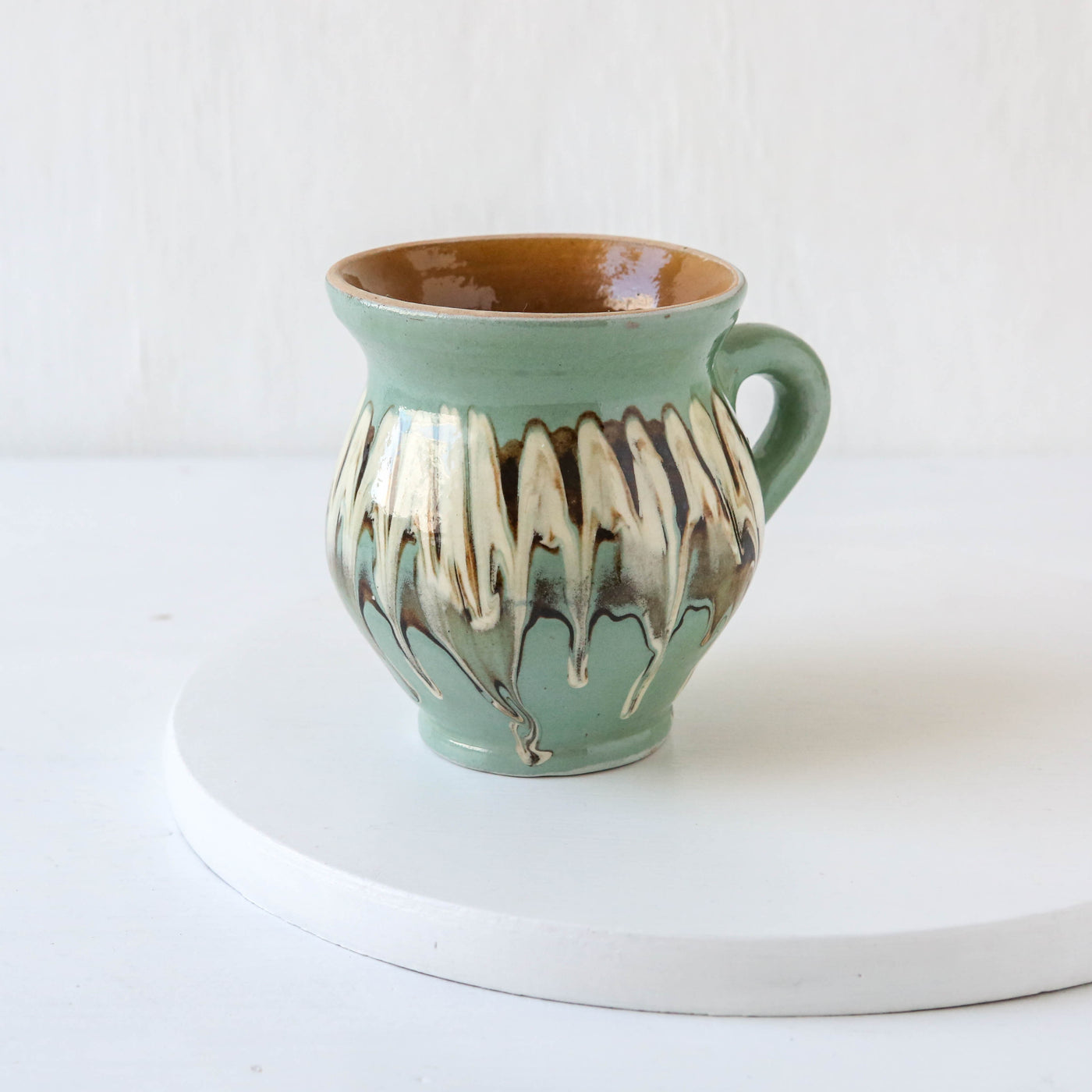 Romanian Slipware Folk Mug - Mint