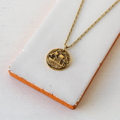 Bronze Heirloom Button Charm Necklace - Ship