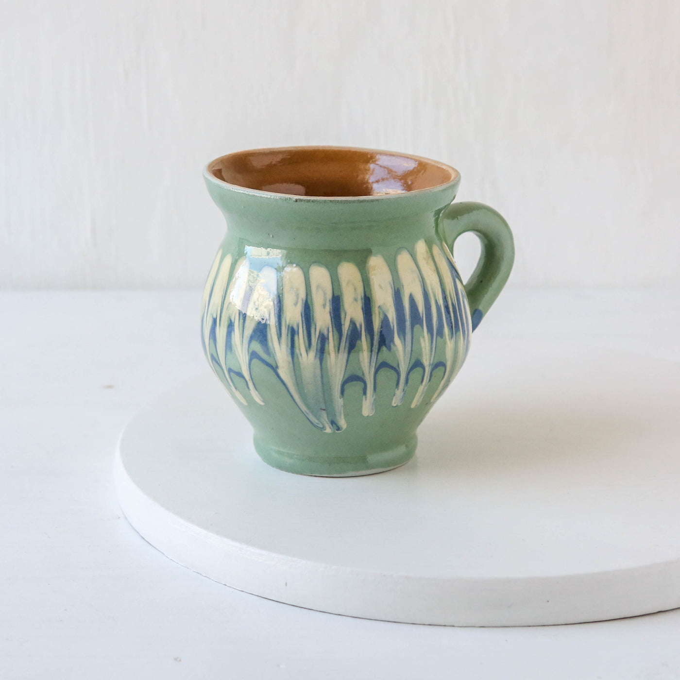 Romanian Slipware Folk Mug - Mint