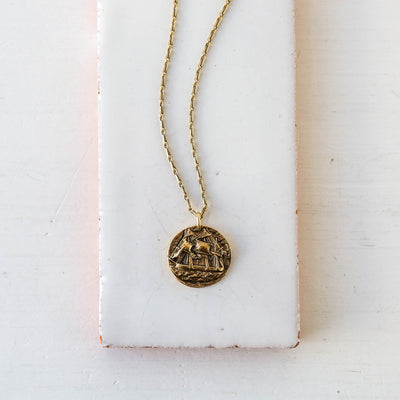 Bronze Heirloom Button Charm Necklace - Ship