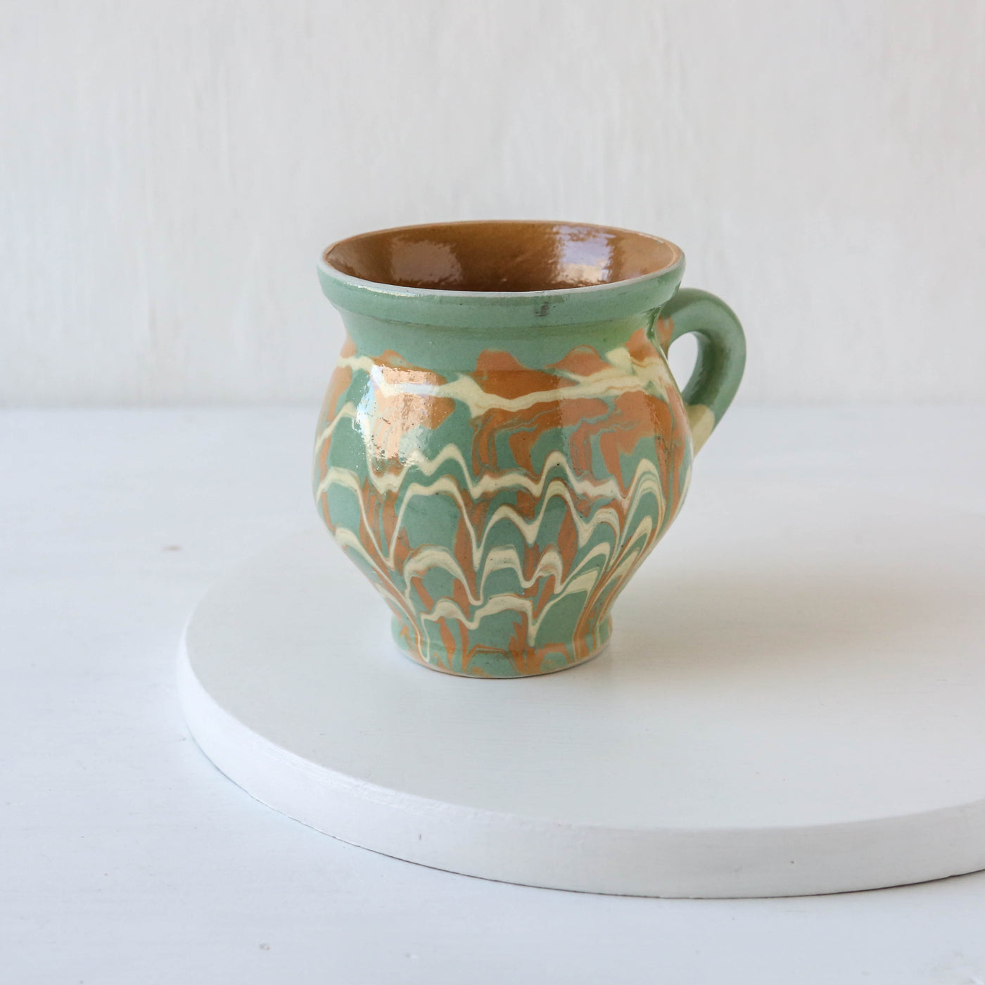 Romanian Slipware Folk Mug - Mint