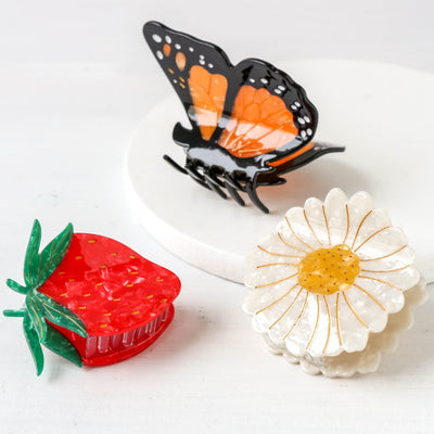 Hand Painted Cellulose Hair Claw - Daisy Flower