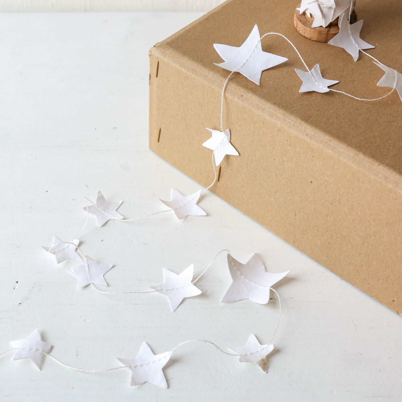5m Stitched Paper Star Garland on Spool - White