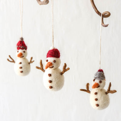 Snowman with Knitted Hat Felt Hanging Decoration