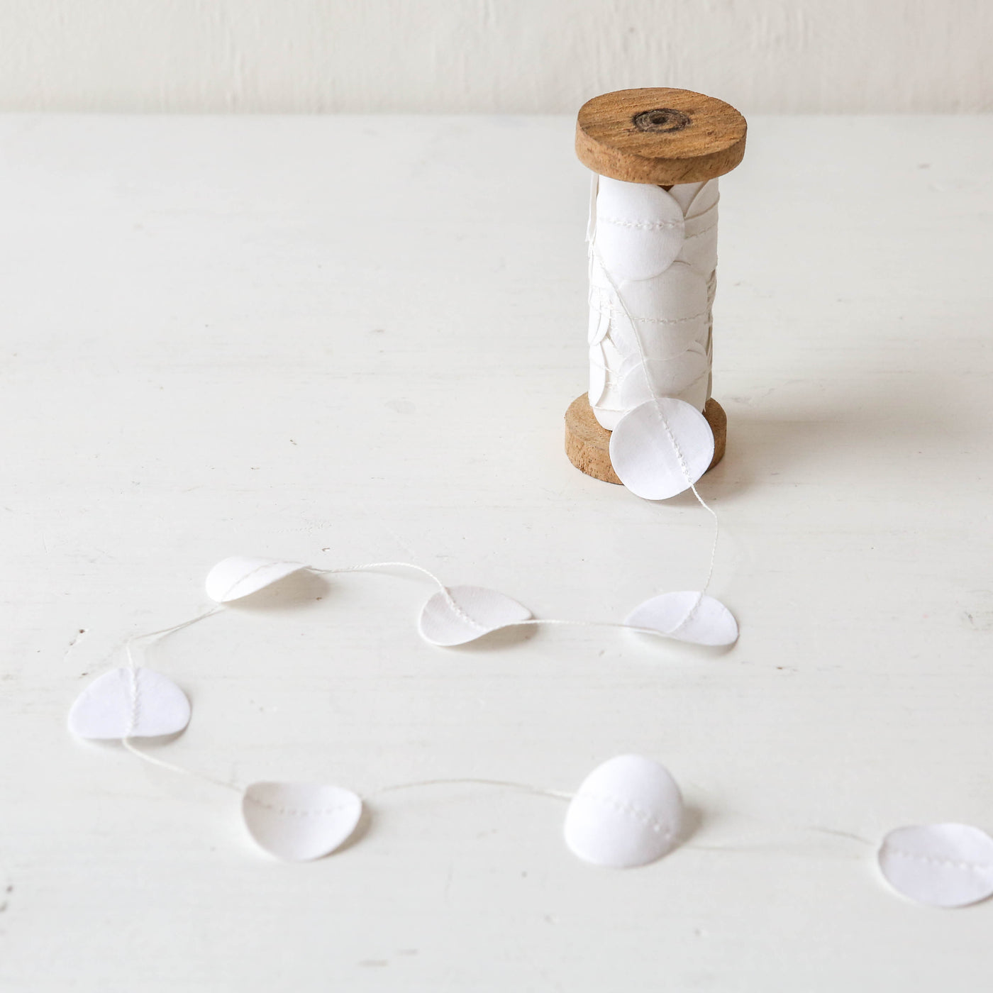 5m Stitched Paper Circle Garland on Spool - White