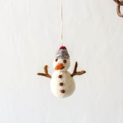 Snowman with Knitted Hat Felt Hanging Decoration