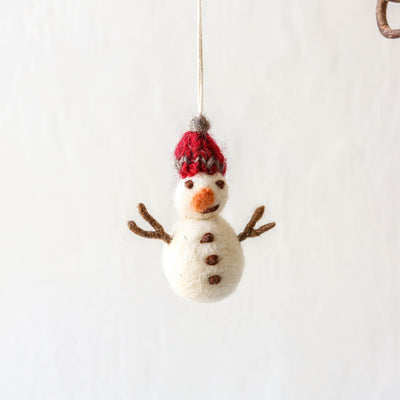 Snowman with Knitted Hat Felt Hanging Decoration