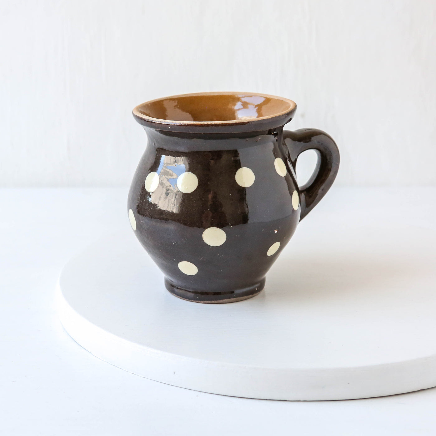 Romanian Slipware Folk Mug - Brown Polka Dot
