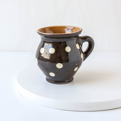 Romanian Slipware Folk Mug - Brown Polka Dot