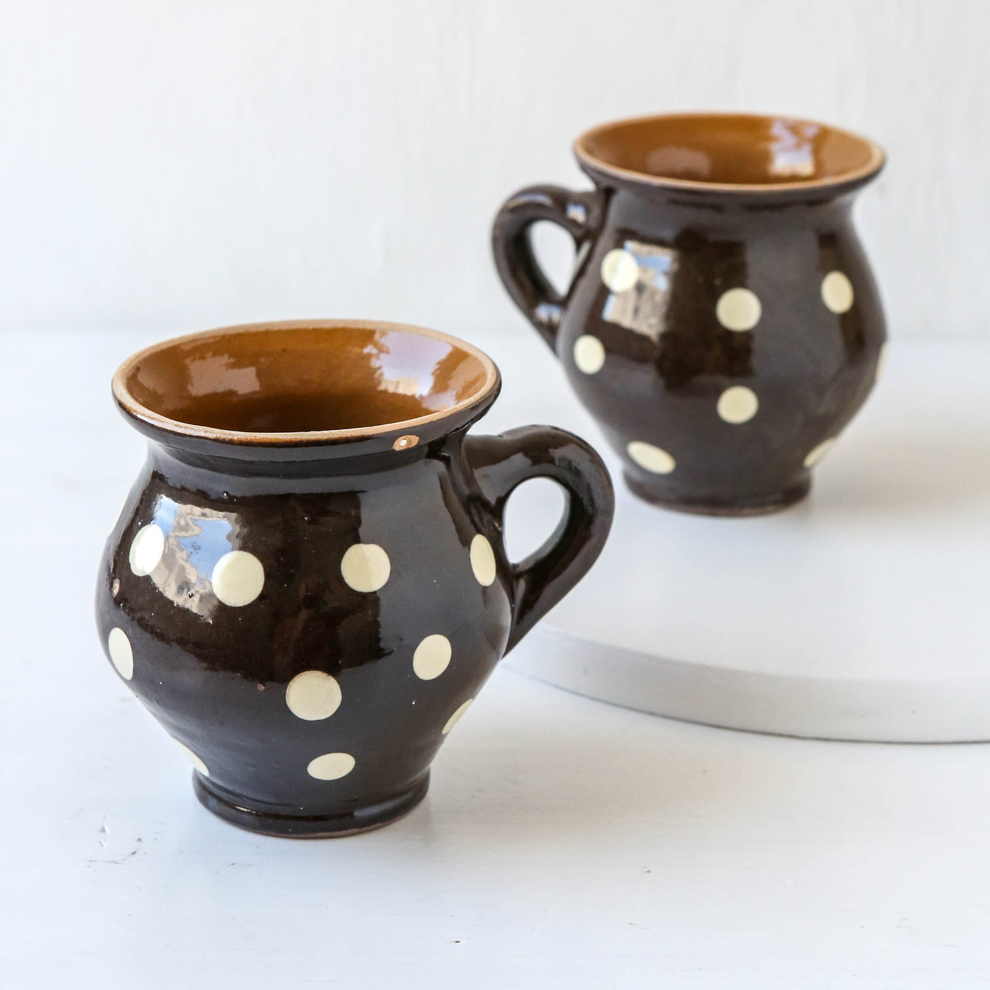 Romanian Slipware Folk Mug - Brown Polka Dot