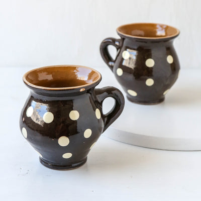 Romanian Slipware Folk Mug - Brown Polka Dot