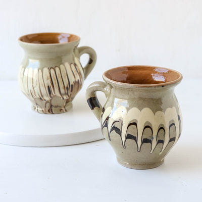 Romanian Slipware Folk Mug - Beige