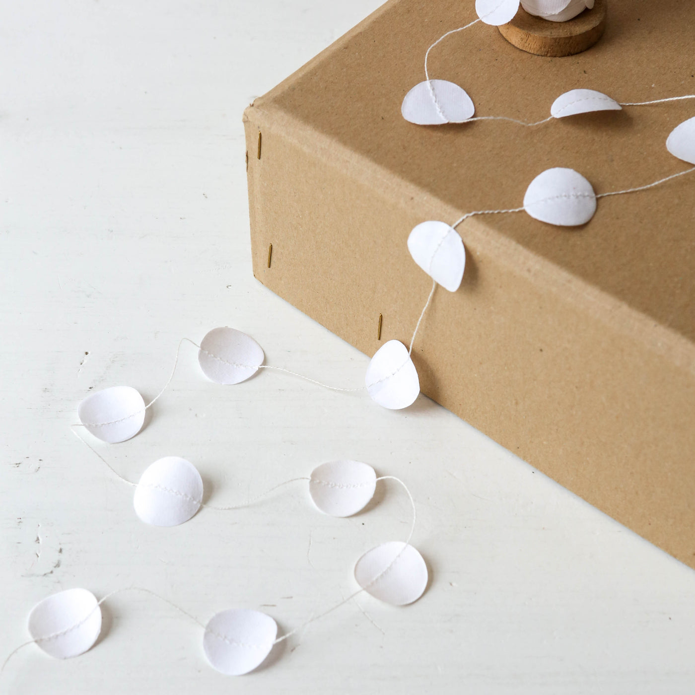 5m Stitched Paper Circle Garland on Spool - White