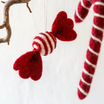 Set of Three Felt Sweeties Hanging Decorations