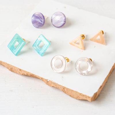 Corin Geometric Resin Stud Pack - 4 Pairs