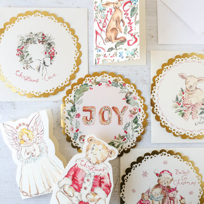 Christmas Joy Card - Circular Gold Scalloped Card