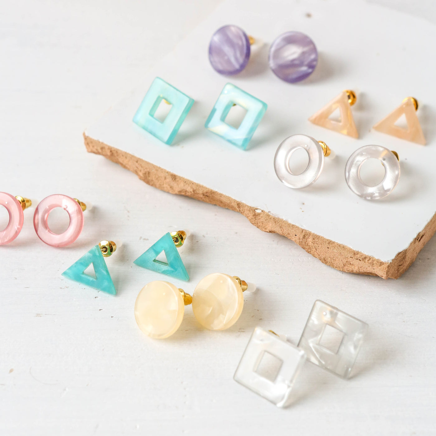 Corin Geometric Resin Stud Pack - 4 Pairs