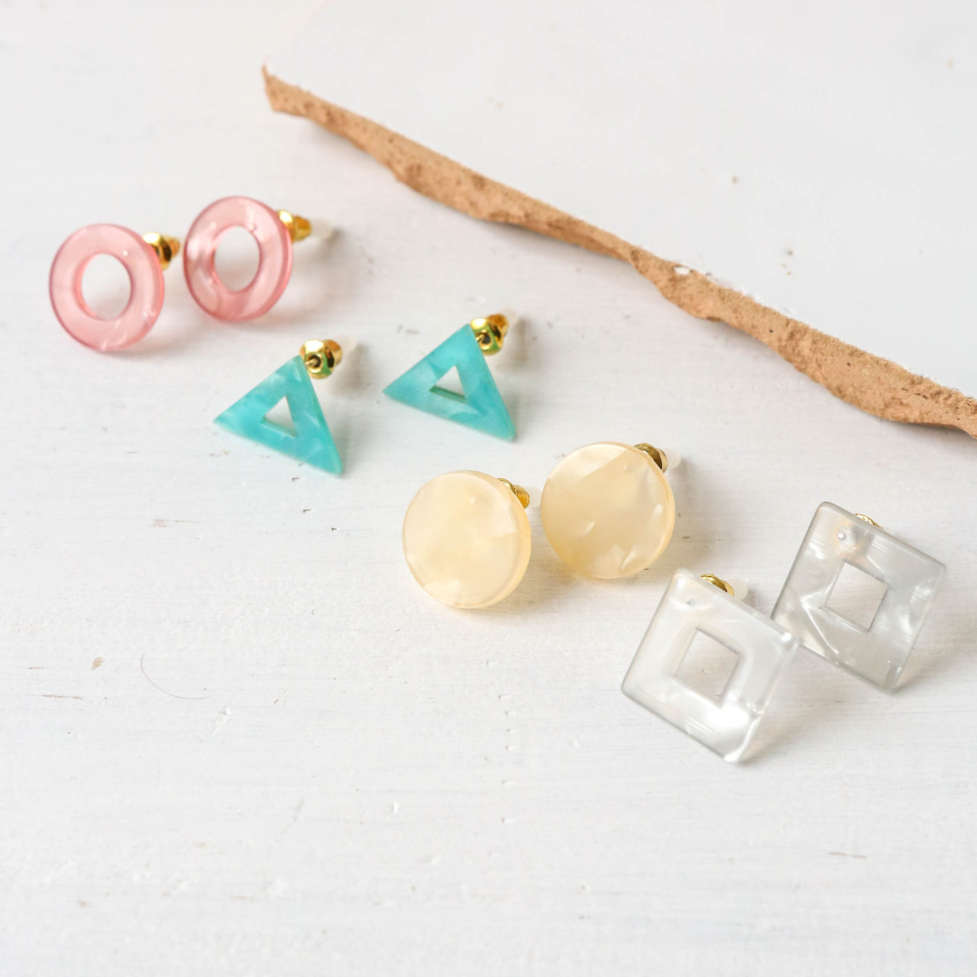 Corin Geometric Resin Stud Pack - 4 Pairs