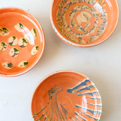 Small Romanian Slipware Folk Bowl - Coral