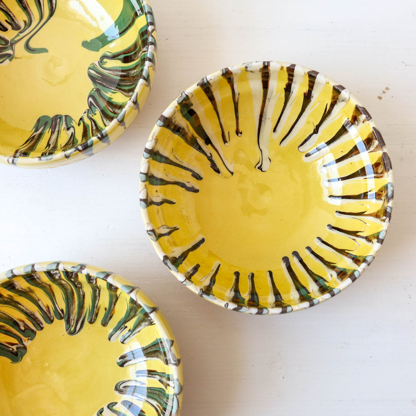 Small Romanian Slipware Folk Bowl - Yellow