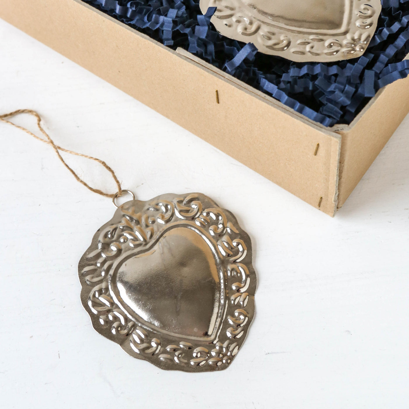 Folk Heart Decoration - Antique Silver