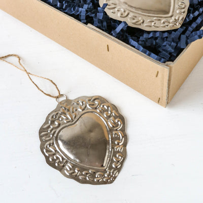 Folk Heart Decoration - Antique Silver