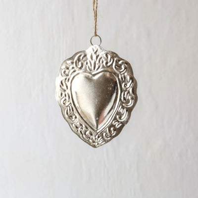 Folk Heart Decoration - Antique Silver