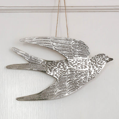 Large Hanging Dove Decoration - Antique Silver