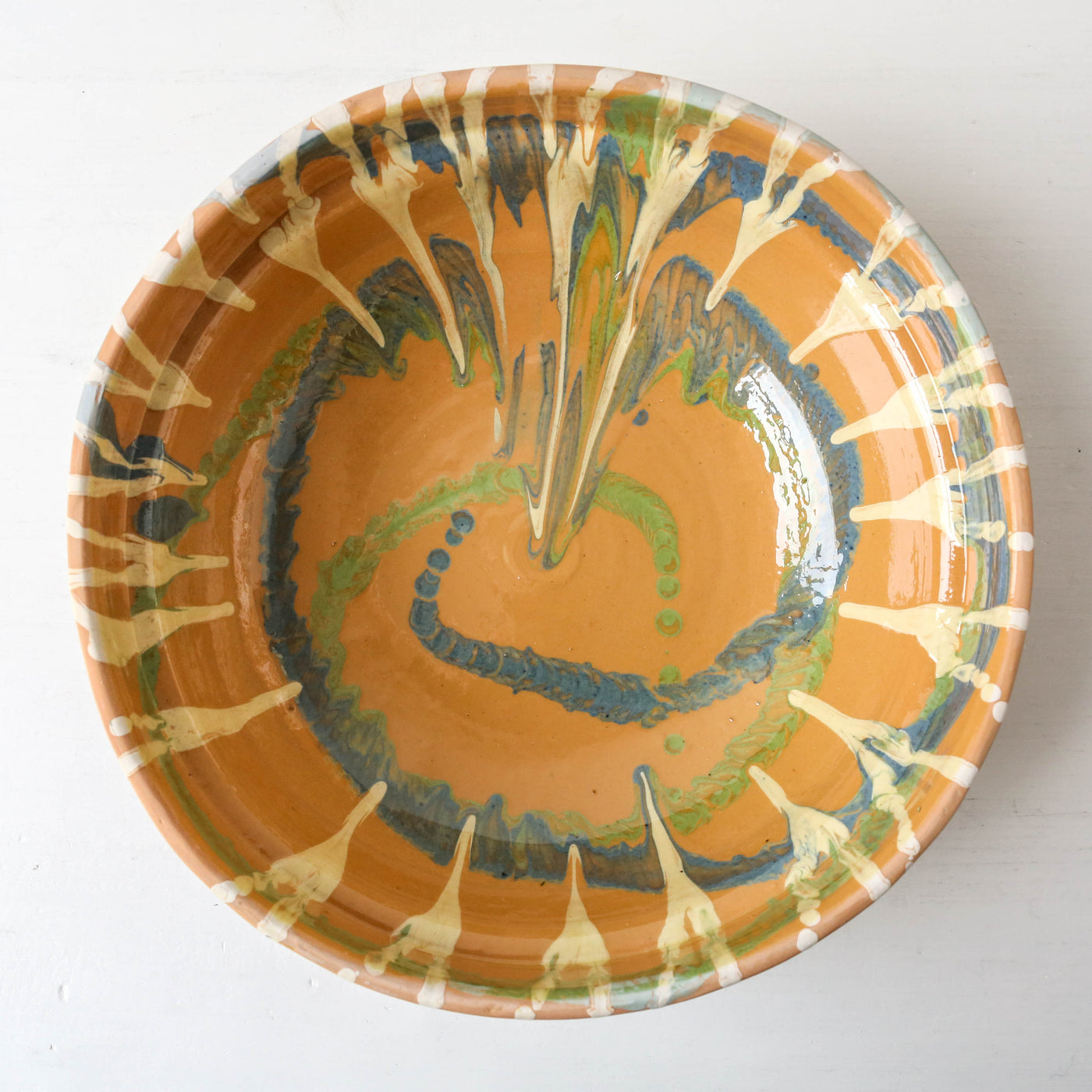 Large Romanian Slipware Folk Bowl - Design J